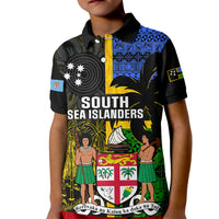 Personalised South Sea Islanders Kid Polo Shirt Kanakas With Fiji Coat Of Arms LT14 Kid Black - Polynesian Pride