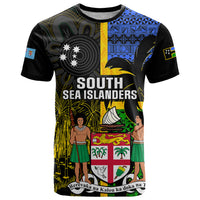 Personalised South Sea Islanders T Shirt Kanakas With Fiji Coat Of Arms LT14 Black - Polynesian Pride