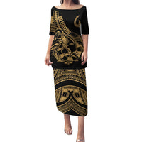 Polynesia Puletasi Fish Hook Tattoo Go Fishing Polynesian Pattern Gold LT14 Long Dress Gold - Polynesian Pride