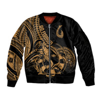Polynesia Sleeve Zip Bomber Jacket Fish Hook Tattoo Go Fishing Polynesian Pattern Gold LT14 Unisex Gold - Polynesian Pride