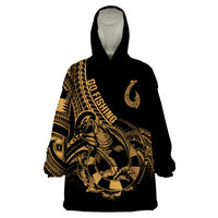 Polynesia Wearable Blanket Hoodie Fish Hook Tattoo Go Fishing Polynesian Pattern Gold LT14 One Size Gold - Polynesian Pride