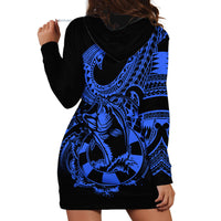Polynesia Hoodie Dress Fish Hook Tattoo Go Fishing Polynesian Pattern Blue LT14 - Polynesian Pride