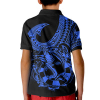 Polynesia Kid Polo Shirt Fish Hook Tattoo Go Fishing Polynesian Pattern Blue LT14 - Polynesian Pride