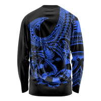 Polynesia Long Sleeve Shirt Fish Hook Tattoo Go Fishing Polynesian Pattern Blue LT14 - Polynesian Pride