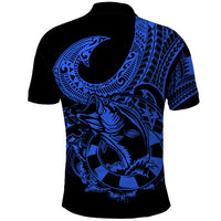Polynesia Polo Shirt Fish Hook Tattoo Go Fishing Polynesian Pattern Blue LT14 - Polynesian Pride