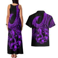 Polynesia Couples Matching Tank Maxi Dress and Hawaiian Shirt Fish Hook Tattoo Go Fishing Polynesian Pattern Purple LT14 - Polynesian Pride