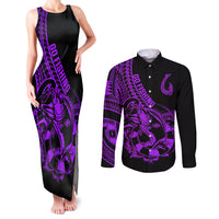 Polynesia Couples Matching Tank Maxi Dress and Long Sleeve Button Shirts Fish Hook Tattoo Go Fishing Polynesian Pattern Purple LT14 Purple - Polynesian Pride