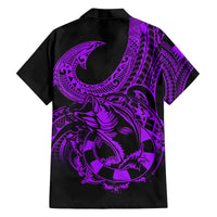 Polynesia Family Matching Puletasi Dress and Hawaiian Shirt Fish Hook Tattoo Go Fishing Polynesian Pattern Purple LT14 - Polynesian Pride