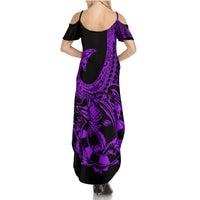 Polynesia Summer Maxi Dress Fish Hook Tattoo Go Fishing Polynesian Pattern Purple LT14 - Polynesian Pride