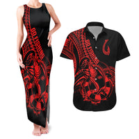 Polynesia Couples Matching Tank Maxi Dress and Hawaiian Shirt Fish Hook Tattoo Go Fishing Polynesian Pattern Red LT14 Red - Polynesian Pride