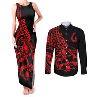 Polynesia Couples Matching Tank Maxi Dress and Long Sleeve Button Shirts Fish Hook Tattoo Go Fishing Polynesian Pattern Red LT14 Red - Polynesian Pride