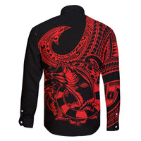 polynesia-family-matching-off-shoulder-long-sleeve-dress-and-hawaiian-shirt-fish-hook-tattoo-go-fishing-polynesian-pattern-red