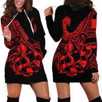 Polynesia Hoodie Dress Fish Hook Tattoo Go Fishing Polynesian Pattern Red LT14 - Polynesian Pride