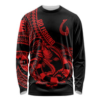 Polynesia Long Sleeve Shirt Fish Hook Tattoo Go Fishing Polynesian Pattern Red LT14 Unisex Red - Polynesian Pride