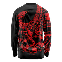 Polynesia Long Sleeve Shirt Fish Hook Tattoo Go Fishing Polynesian Pattern Red LT14 - Polynesian Pride