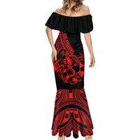 Polynesia Mermaid Dress Fish Hook Tattoo Go Fishing Polynesian Pattern Red LT14 - Polynesian Pride