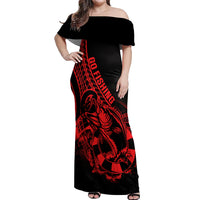 Polynesia Off Shoulder Maxi Dress Fish Hook Tattoo Go Fishing Polynesian Pattern Red LT14 Women Red - Polynesian Pride