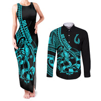 Polynesia Couples Matching Tank Maxi Dress and Long Sleeve Button Shirts Fish Hook Tattoo Go Fishing Polynesian Pattern Turquosie LT14 Turquoise - Polynesian Pride