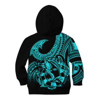 Polynesia Kid Hoodie Fish Hook Tattoo Go Fishing Polynesian Pattern Turquosie LT14 - Polynesian Pride