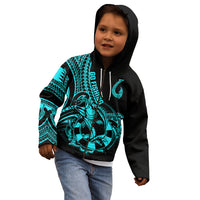 Polynesia Kid Hoodie Fish Hook Tattoo Go Fishing Polynesian Pattern Turquosie LT14 - Polynesian Pride