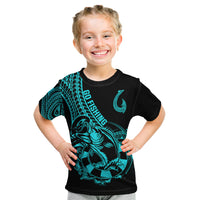 Polynesia Kid T Shirt Fish Hook Tattoo Go Fishing Polynesian Pattern Turquosie LT14 Turquoise - Polynesian Pride