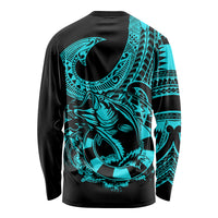 Polynesia Long Sleeve Shirt Fish Hook Tattoo Go Fishing Polynesian Pattern Turquosie LT14 - Polynesian Pride