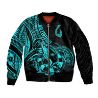 Polynesia Sleeve Zip Bomber Jacket Fish Hook Tattoo Go Fishing Polynesian Pattern Turquosie LT14 Unisex Turquoise - Polynesian Pride