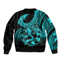 Polynesia Sleeve Zip Bomber Jacket Fish Hook Tattoo Go Fishing Polynesian Pattern Turquosie LT14 - Polynesian Pride