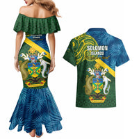 Solomon Islands Couples Matching Mermaid Dress and Hawaiian Shirt Tropical Leaves With Melanesian Pattern LT14 - Polynesian Pride