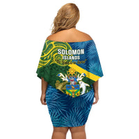 Solomon Islands Off Shoulder Short Dress Tropical Leaves With Melanesian Pattern LT14 - Polynesian Pride