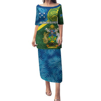 Solomon Islands Puletasi Tropical Leaves With Melanesian Pattern LT14 Long Dress Green - Polynesian Pride