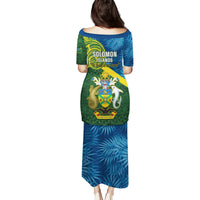 Solomon Islands Puletasi Tropical Leaves With Melanesian Pattern LT14 - Polynesian Pride