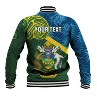 Personalised Solomon Islands Baseball Jacket Tropical Leaves With Melanesian Pattern LT14 - Polynesian Pride