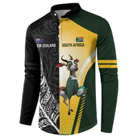 New Zealand and South Africa Rugby Custom Button Sweatshirt Maori Silver Fern Springbok Together - Polynesian Pride
