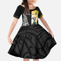 New Zealand and South Africa Rugby Custom Family Matching Off The Shoulder Long Sleeve Dress and Hawaiian Shirt Maori Silver Fern Springbok Together - Polynesian Pride