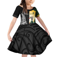 New Zealand and South Africa Rugby Custom Family Matching Off Shoulder Short Dress and Hawaiian Shirt Maori Silver Fern Springbok Together - Polynesian Pride