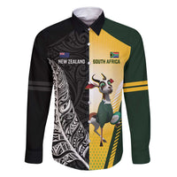 New Zealand and South Africa Rugby Custom Family Matching Tank Maxi Dress and Hawaiian Shirt Maori Silver Fern Springbok Together - Polynesian Pride