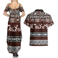 Bula Fiji Couples Matching Summer Maxi Dress and Hawaiian Shirt Fijian Tapa Masi With Hibiscus Flowers LT14 - Polynesian Pride