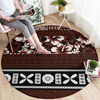 Bula Fiji Round Carpet Fijian Tapa Masi With Hibiscus Flowers LT14 - Polynesian Pride