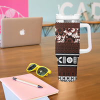 Bula Fiji Tumbler With Handle Fijian Tapa Masi With Hibiscus Flowers