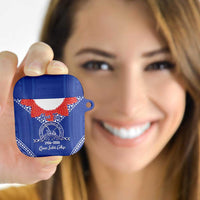 Queen Salote College 100 Years Personalized AirPods Case Tonga QSC Heilala Lei Blue Ngatu Pattern LT14 - Polynesian Pride