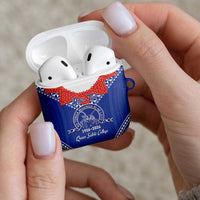 Queen Salote College 100 Years Personalized AirPods Case Tonga QSC Heilala Lei Blue Ngatu Pattern LT14 - Polynesian Pride