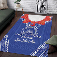 Queen Salote College 100 Years Personalized Area Rug Tonga QSC Heilala Lei Blue Ngatu Pattern LT14 Blue - Polynesian Pride