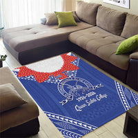 Queen Salote College 100 Years Personalized Area Rug Tonga QSC Heilala Lei Blue Ngatu Pattern LT14 - Polynesian Pride