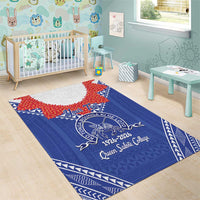 Queen Salote College 100 Years Personalized Area Rug Tonga QSC Heilala Lei Blue Ngatu Pattern LT14 - Polynesian Pride