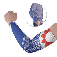 Queen Salote College 100 Years Personalized Arm Sleeves Tonga QSC Heilala Lei Blue Ngatu Pattern LT14 Set of 2 Blue - Polynesian Pride