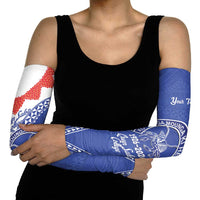 Queen Salote College 100 Years Personalized Arm Sleeves Tonga QSC Heilala Lei Blue Ngatu Pattern LT14 - Polynesian Pride