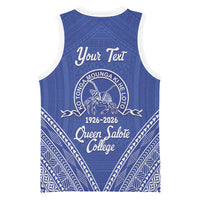Queen Salote College 100 Years Personalized Basketball Jersey Tonga QSC Heilala Lei Blue Ngatu Pattern LT14 - Polynesian Pride