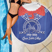 Queen Salote College 100 Years Personalized Beach Blanket Tonga QSC Heilala Lei Blue Ngatu Pattern LT14 - Polynesian Pride