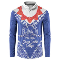 Queen Salote College 100 Years Personalized Button Sweatshirt Tonga QSC Heilala Lei Blue Ngatu Pattern LT14 Blue - Polynesian Pride